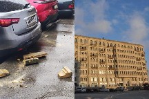 “AMAY” ticarət mərkəzinin binası piyadalar üçün ölüm saçır - FOTO